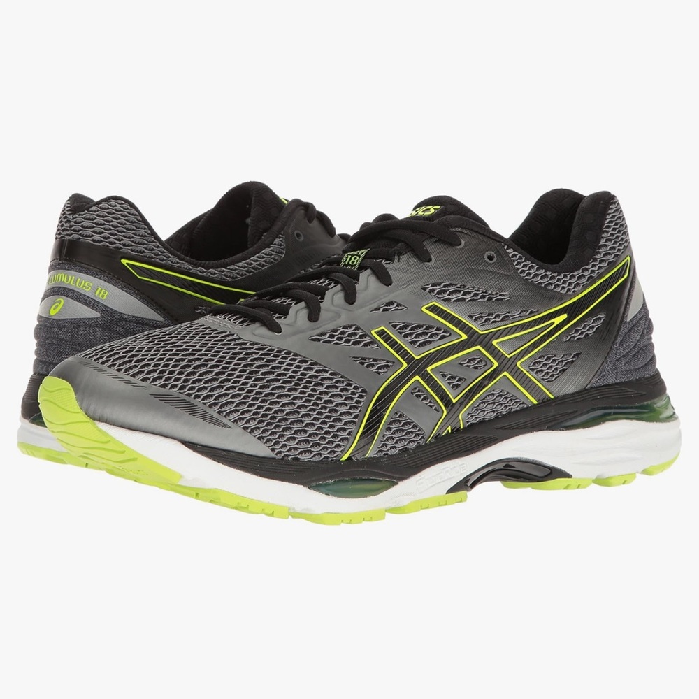 ASICS Men’s GEL-Cumulus 18 Running Shoe Sneaker T6C3N Size 11 Grey Black Yellow